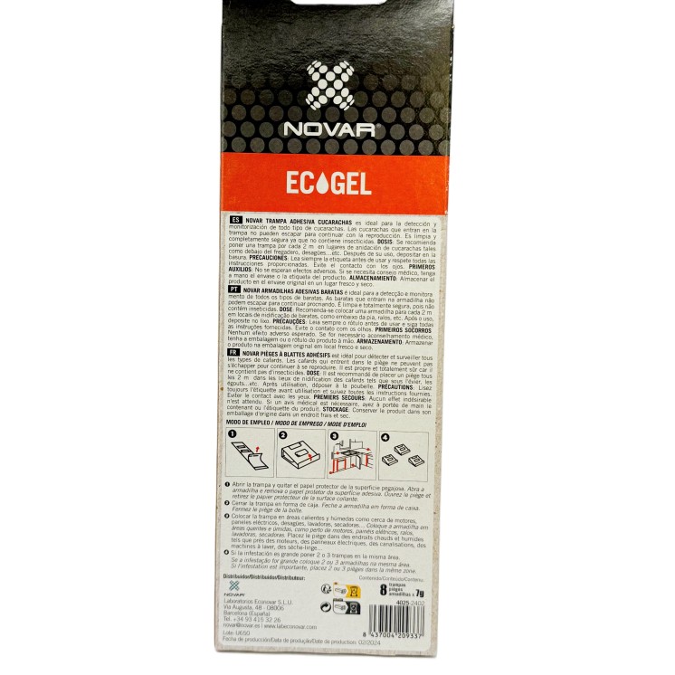 Pièges Adhésifs Blattes Cafards ECOGEL Par 8 - Sans Insecticide, Effet Attractant Puissant
